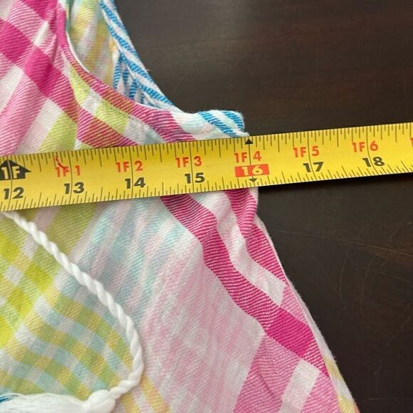 Crown & Ivy Multicolor Ruffle Striped Sleeveless Linen Blend Tank Top Women’s XS - Picture 9 of 12